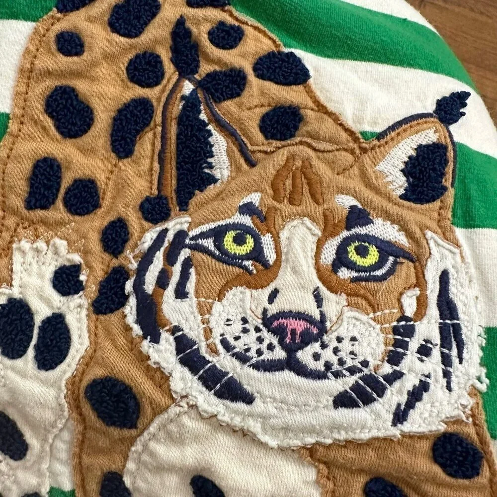 Mini Boden striped lynx cat appliqué T-shirt S